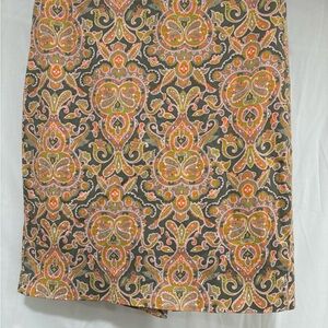 J. Crew Olive Paisley A-Line Skirt with Coral and Cream Accents